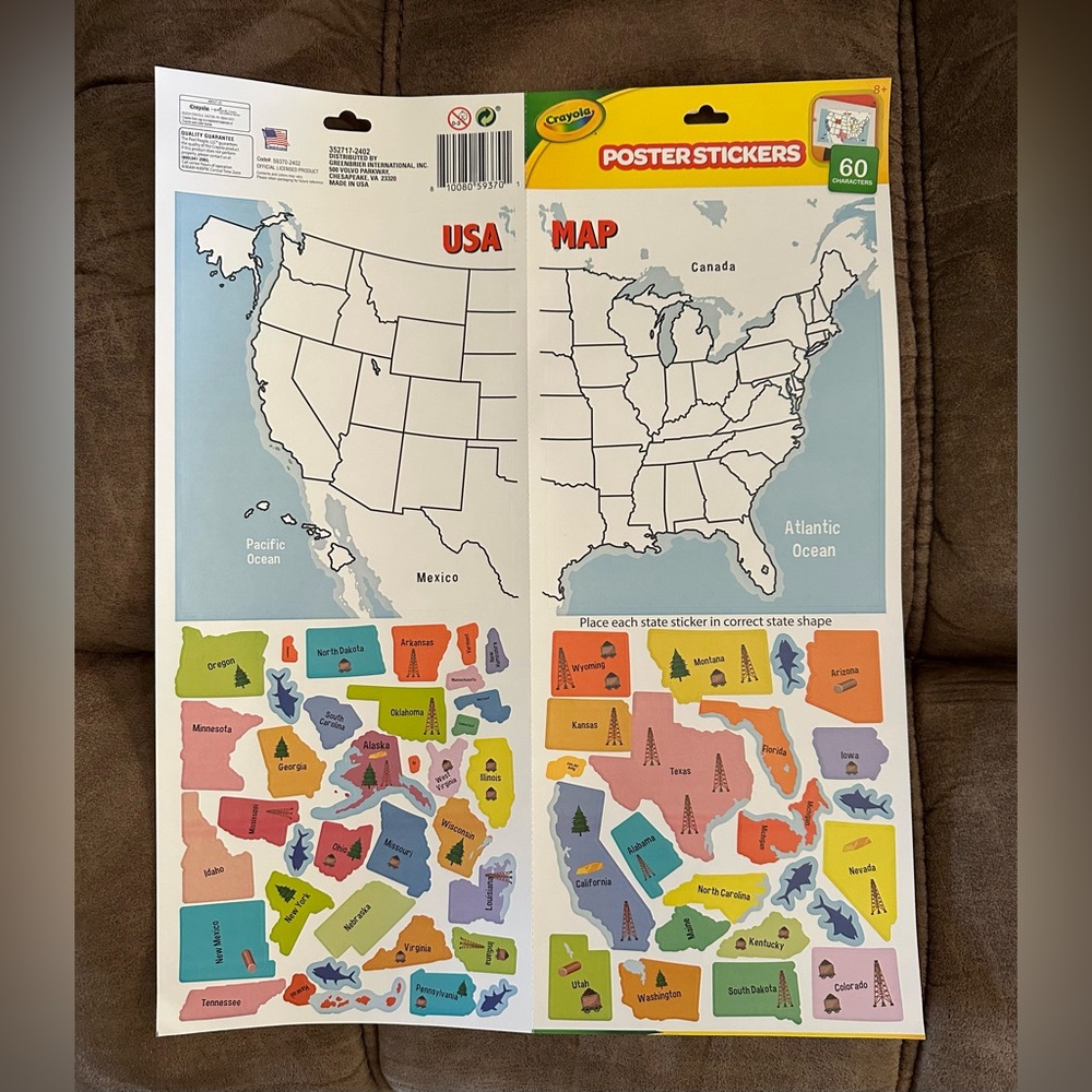 🌵3/$15 Crayola USA 50 states map poster stickers ( see description)